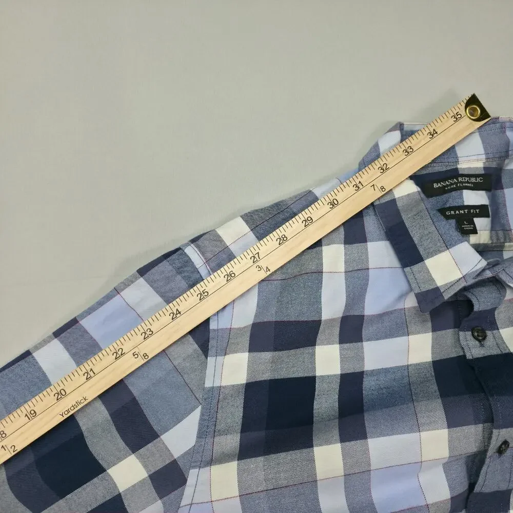 Banana Republic Mens Large Luxe Flannel Shirt Grant Fit Blue Plaid Casual